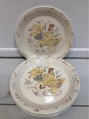 Vtg Corelle Country Morning Salad Plates SET OF 8 Rooster Hen 8.5". Retired